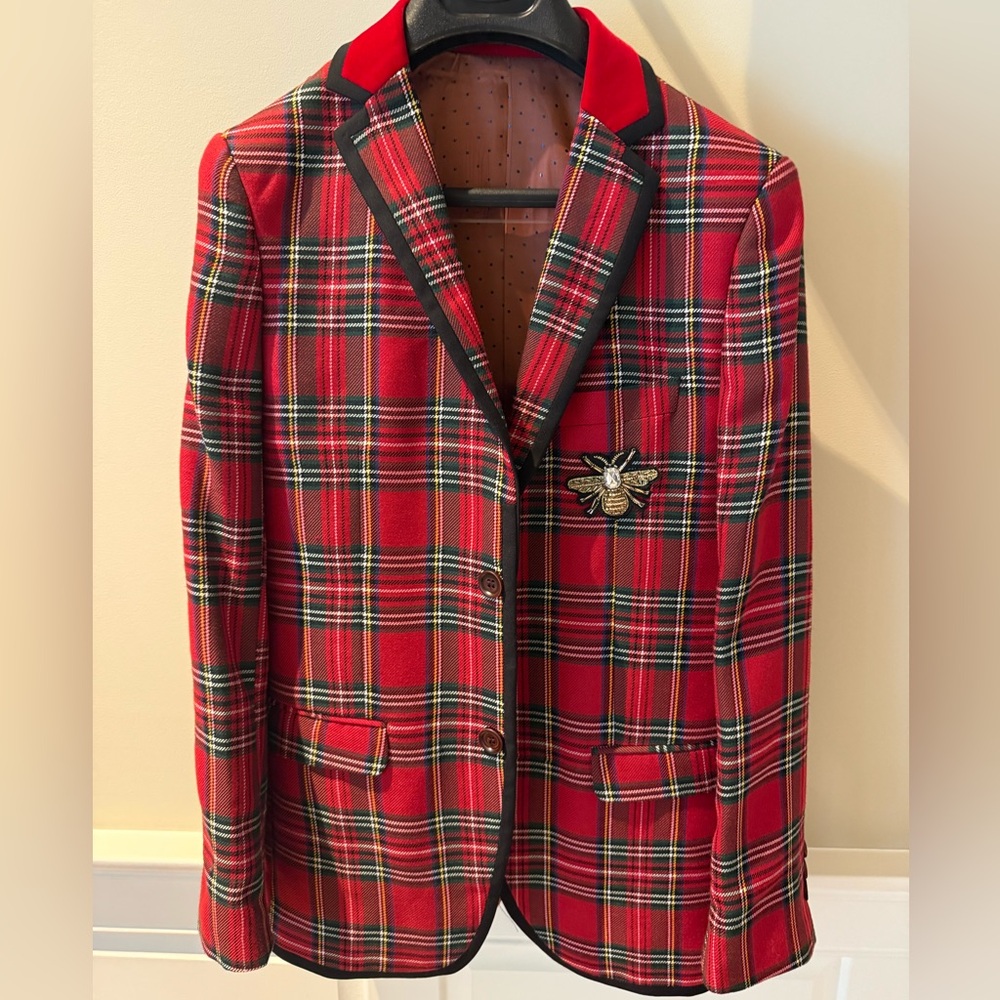 Roma Red Plaid Boys Blazer with Embroidered Detail